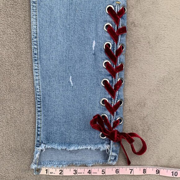 Pilcro and the Letterpress Side Velvet Lace Up Mid Rise Straight Leg Jeans Sz 26 - Picture 7 of 15